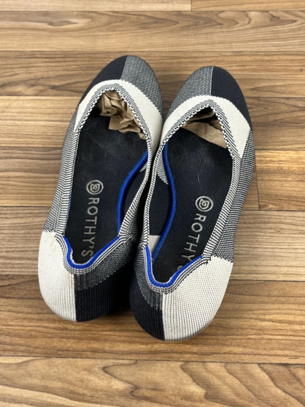 Rothy’s The Flat Captoe Plaid Ballet Flats Shoes Black & White Size 9.5 - Picture 7 of 9
